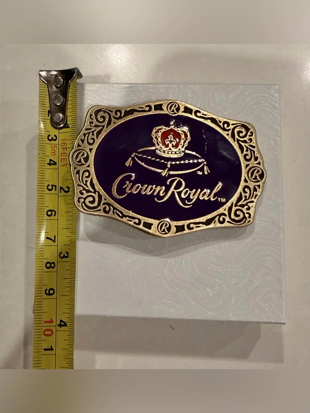 Crown Royal Gold and Purple Belt Buckle - Unisex - 3” x 2.5”. Includes box.